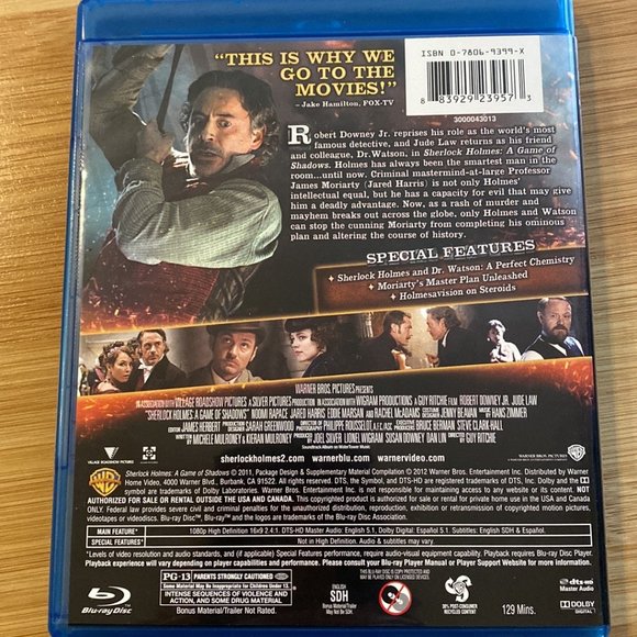 Sherlock Holmes A Game of Shadows Blu-ray DVD w/Robert Downey JR & Jude Law - Picture 2 of 5